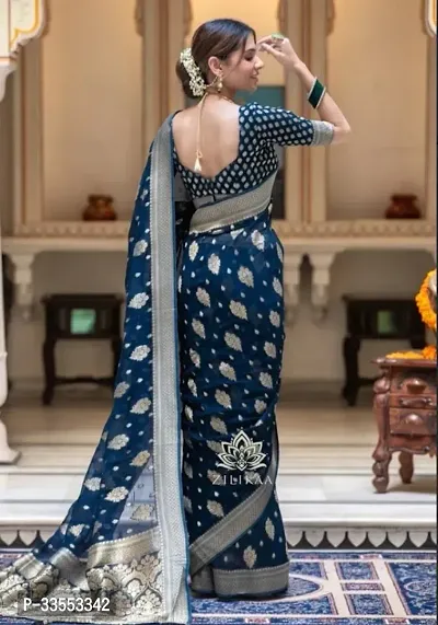 Stylish  Blue Embellished Saree with Blouse piece for Women-thumb3