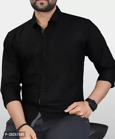 Stylish Black Cotton Blend Solid Regular Fit Long Sleeves Casual Shirt For Men