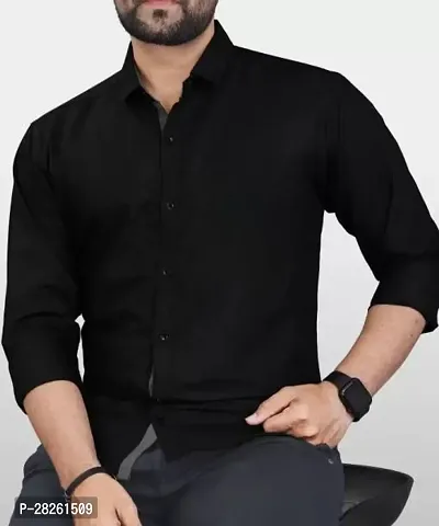 Stylish Black Cotton Blend Solid Regular Fit Long Sleeves Casual Shirt For Men-thumb0