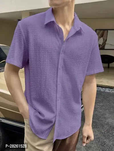 Stylish Purple Cotton Blend Solid Regular Fit Short Sleeves Casual Shirt For Men