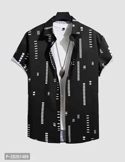 Stylish Black Cotton Blend Printed Regular Fit Short Sleeves Casual Shirt For Men