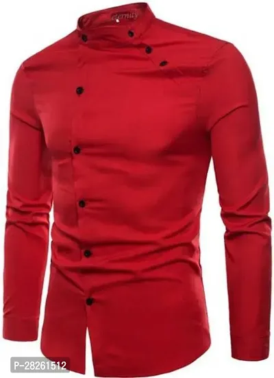 Stylish Red Cotton Blend Solid Regular Fit Long Sleeves Casual Shirt For Men-thumb0