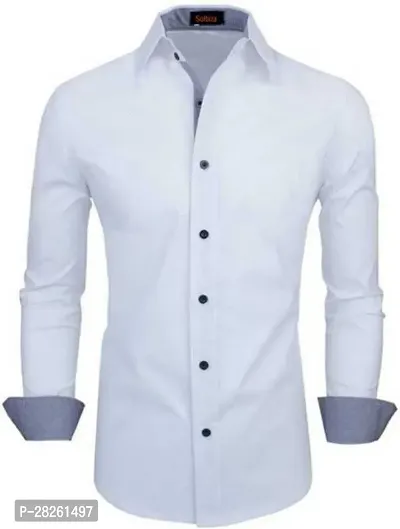 Stylish White Cotton Blend Solid Regular Fit Long Sleeves Casual Shirt For Men-thumb0