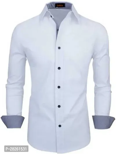 Stylish White Cotton Blend Solid Regular Fit Long Sleeves Casual Shirt For Men-thumb0