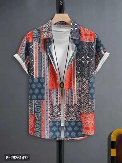 Stylish Multicoloured Cotton Blend Printed Regular Fit Short Sleeves Casual Shirt For Men-thumb0