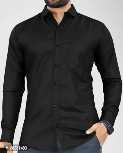 Stylish Black Cotton Blend Solid Regular Fit Long Sleeves Casual Shirt For Men-thumb0