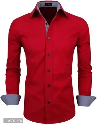 Stylish Red Cotton Blend Solid Regular Fit Long Sleeves Casual Shirt For Men-thumb0