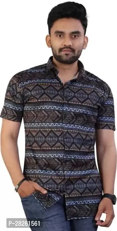 Stylish Multicoloured Cotton Blend Printed Regular Fit Short Sleeves Casual Shirt For Men-thumb0