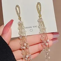 Glamorous Korean Long Small Pearls Chain Long Earrings-thumb1