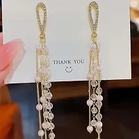 Glamorous Korean Long Small Pearls Chain Long Earrings-thumb3