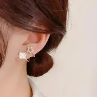 Elegant AD on Stars with Golden Claw Design with White Flower Covered with AD Beauty Earrings-thumb2