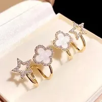 Elegant AD on Stars with Golden Claw Design with White Flower Covered with AD Beauty Earrings-thumb1