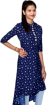 RAIKWAR Women's Regular Fit Below Knee Multicolor Crepe Casual Printed Collared Neck 3/4 Sleeve Kurta-thumb2