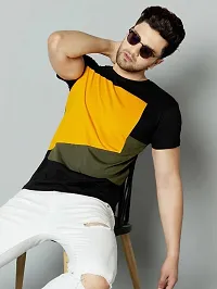 Men Color Block Round Neck White, Black, Yellow T-Shirt-thumb1