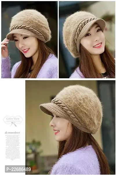Trendy  stylish Women Visor Angoora hat Pack of 1-thumb3
