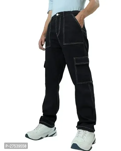 Men stylish baggy black cargo pocket causal wear-thumb2