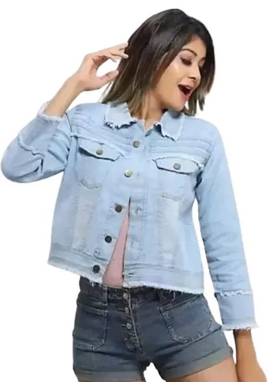 GSAMALL Stylish Latest Denim Lycra Blend Jacket For Women | RGH