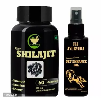 FIJ AYURVEDA Ayurvedic Product Raw Shilajit Capsule with Get Enhance Oil 30Ml for Stamina Booster, Energy Booster, Strength | Shilajit Capsule | Sexual Lubricants/Oils, Sexual Wellness, Sex Power Badh