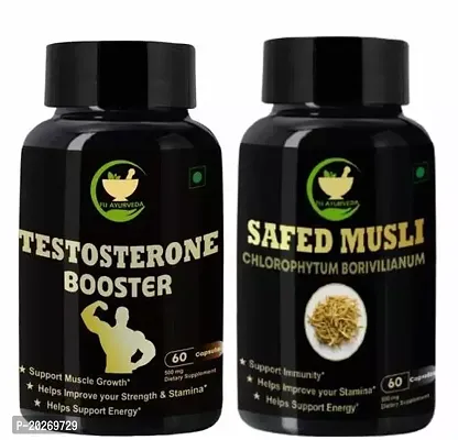 FIJ AYURVEDA Testosterone Booster Capsule with Safed Musli Capsule for Muscle Growth  Energy Booster  Stamina Booster | Testosterone | with Shilajit, Safed Musli, Ashwagandha Extract - 500mg 60 Caps