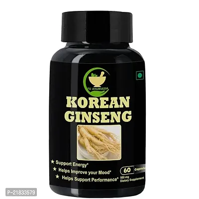 FIJ AYURVEDA Korean Ginseng Root Extract Dietary Supplement | Strength, Stamina Booster, Sex Power Capsule  Energy Booster |Ayurvedic ndash; 500mg 60 Capsules-thumb0