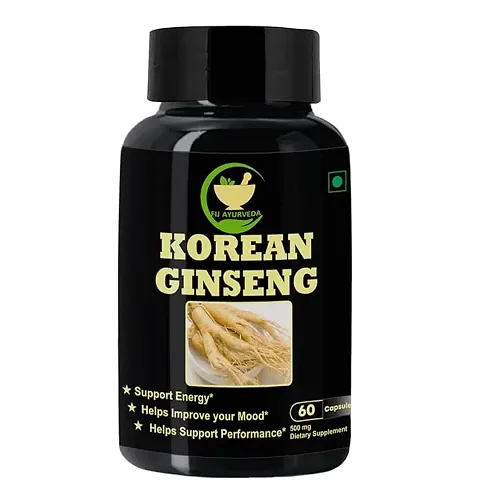 FIJ AYURVEDA Korean Ginseng Root Extract Dietary Supplement | Strength, Stamina Booster, Sex Power Capsule  Energy Booster |Ayurvedic ndash; 500mg 60 Capsules
