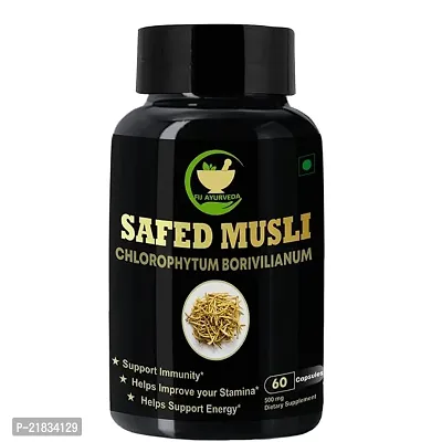 FIJ AYURVEDA Safed Musli Extract Capsule (Chlorophytum Borivilianum) Supports Strength  Stamina ndash; 500mg 60 Capsules (Pack of 1)