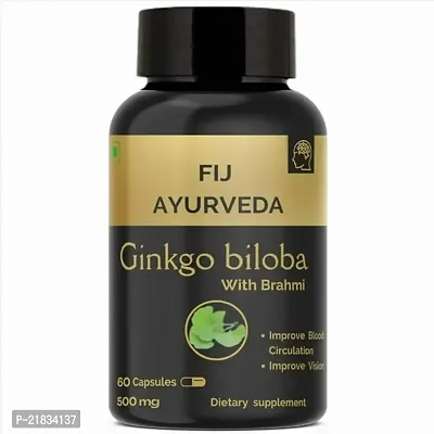 FIJ AYURVEDA Ginkgo Biloba with Bramhi Extract Supports Memory  Focus for Men  Women - 500mg 60 Capsules-thumb0