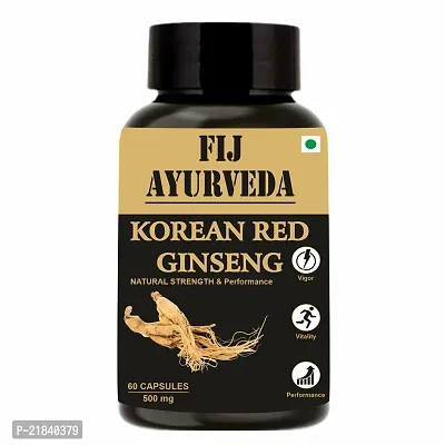 FIJ AYURVEDA Korean Red Ginseng Root Extract Dietary Supplement | Strength, Stamina  Energy ndash; 500mg 60 Capsules (Pack of 1)