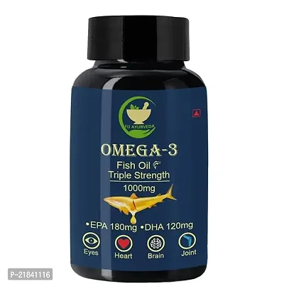 FIJ AYURVEDA Triple Strength 3 Fish Oil Fatty Acid 1000mg | Omega3 Capsule (180 mg EPA  120 mg DHA) Fish Oil Capsule | Supports Healthy Heart, Brain, Better Skin, Bones, Joint  Eye Care - 60 Softgel