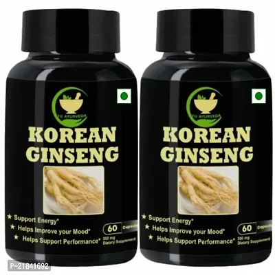 FIJ AYURVEDA Korean Ginseng Root Extract Dietary Supplement | Strength, Stamina  Energy ndash; 500mg 60 Capsules (Pack of 2)