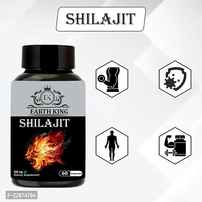 EARTH KING Shilajit/Shilajeet Capsule Supports Strength, Stamina  Energy - 500mg 60 Capsules (Pack of 1)-thumb2