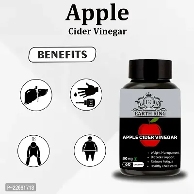 EARTH KING Apple Cider Vinegar Capsule Support Weight Management, | Fat Loss | Boost Energy | Cholesterol  Supports Digestive Health ndash; 500mg 60 Veg Capsules-thumb2