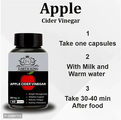 EARTH KING Apple Cider Vinegar Capsule Support Weight Management, | Fat Loss | Boost Energy | Cholesterol  Supports Digestive Health ndash; 500mg 60 Veg Capsules-thumb3