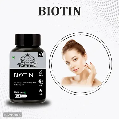 EARTH KING Biotin Capsule for Hair Growth, Strong Hair  Glowing Skin, Fights Nail Brittleness ndash; 10,000mcg 60 Capsules-thumb3