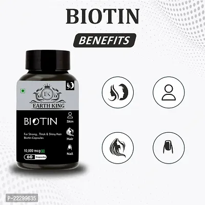 EARTH KING Biotin Capsule for Hair Growth, Strong Hair  Glowing Skin, Fights Nail Brittleness ndash; 10,000mcg 60 Capsules-thumb4