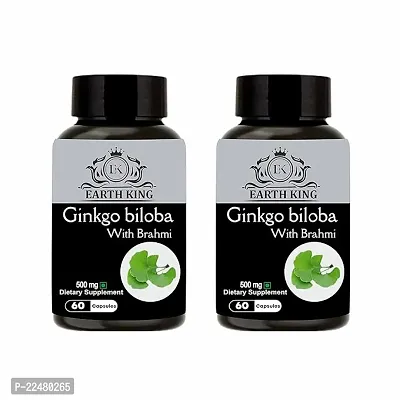 EARTH KING Ginkgo Biloba Capsule with Bramhi Extract Supports Memory  Focus for Men  Women - 500mg 60 Capsules (Pack of 2)