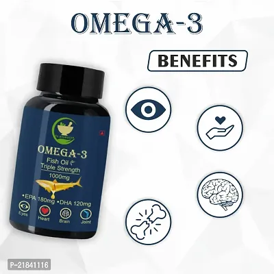 FIJ AYURVEDA Triple Strength 3 Fish Oil Fatty Acid 1000mg | Omega3 Capsule (180 mg EPA  120 mg DHA) Fish Oil Capsule | Supports Healthy Heart, Brain, Better Skin, Bones, Joint  Eye Care - 60 Softgel-thumb2