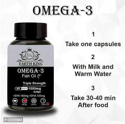 EARTH KING Triple Strength 3 Fish Oil Fatty Acid 1000mg | Omega3 Capsule (180 mg EPA  120 mg DHA) Fish Oil Capsule | Supports Healthy Heart, Brain, Better Skin, Bones, Joint  Eye Care - 60 Softgel-thumb2