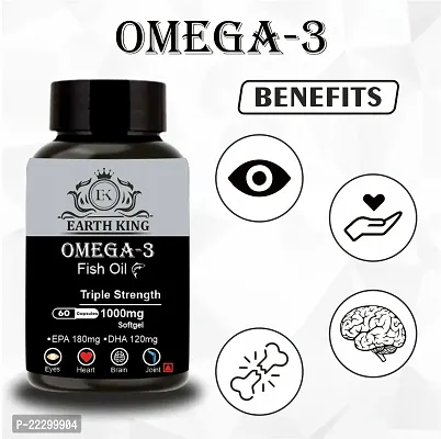 EARTH KING Triple Strength 3 Fish Oil Fatty Acid 1000mg | Omega3 Capsule (180 mg EPA  120 mg DHA) Fish Oil Capsule | Supports Healthy Heart, Brain, Better Skin, Bones, Joint  Eye Care - 60 Softgel-thumb3