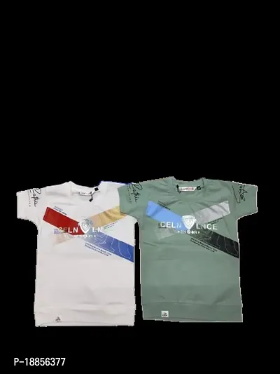 Boys Colourblocked Printed Cotton T-Shirt Combo Set Of 2-thumb0