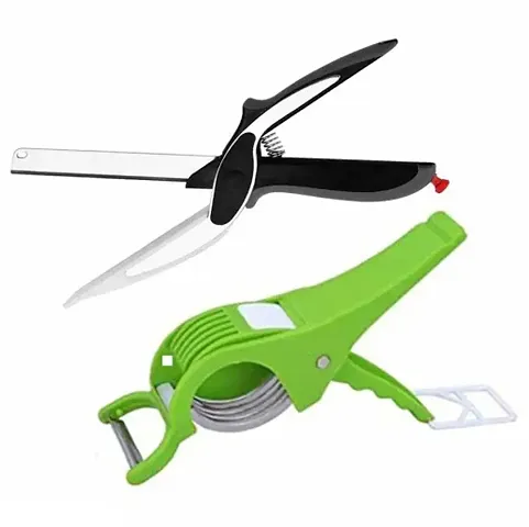 RELEENA Plastic & Stainless Steel Clever Chopper & Vegetables Cutter Slicer with Peeler for Kitchen (Combo, Multicolour)