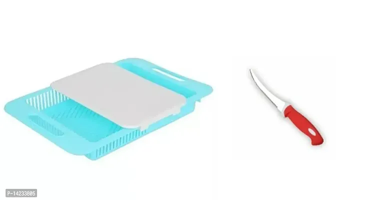 Movable Chopping Board 2 section Tray with knife-thumb0