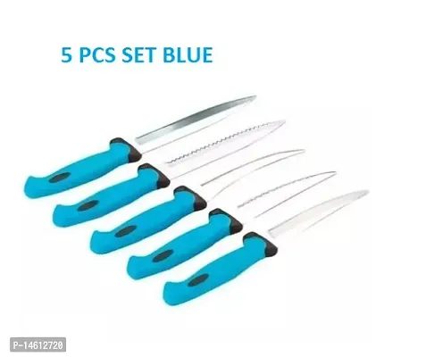New Multi blue  5 Pcs Knife Set Plastic, Steel Knife Set (Pack of 5)-thumb0
