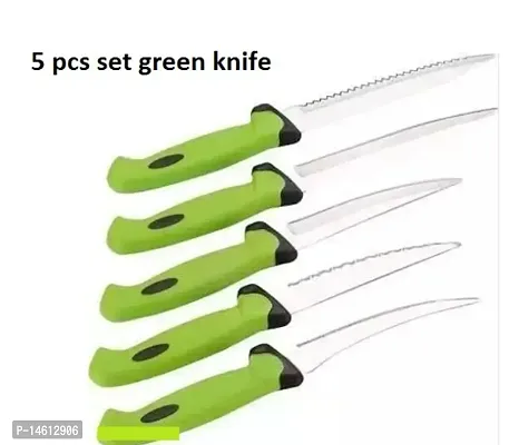 New Multi Green  Black Color 5 Pcs Knife Set Plastic, Steel Knife Set (Pack of 5)-thumb0