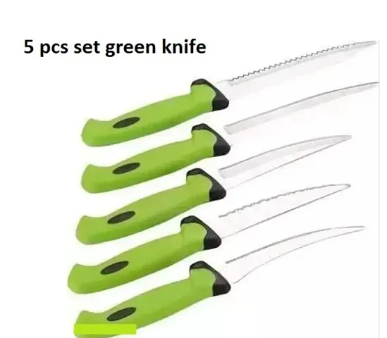 RELEENA New Multi Green Black Color 5 Pcs Knife Set Plastic Steel Knife Set (Pack of 5)