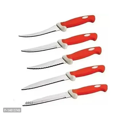 New Multi Red 5 Pcs Knife Set Plastic, Steel Knife Set (Pack of 5)-thumb0