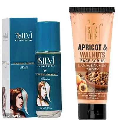 Silvi Hair Fixer Spray  Combo  Silk Tree Apricot  Walnuts Face Scrub-thumb0