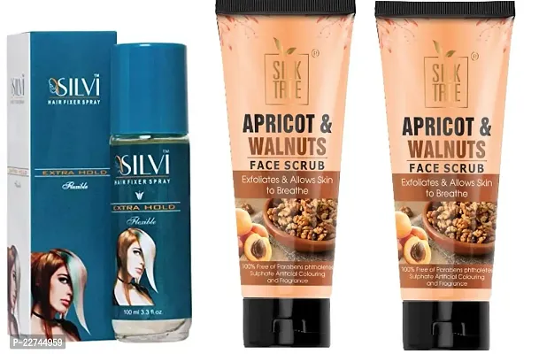 Silvi Hair Fixer Spray  Combo  Silk Tree Apricot  Walnuts Face Scrub Combo