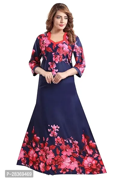 Comfortable Blue Cotton Nightdress For Women