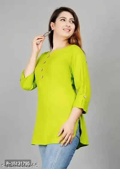 Nidhi Women's Rayon Casual Solid Fashionable Tops for women (Lime Green)-thumb2